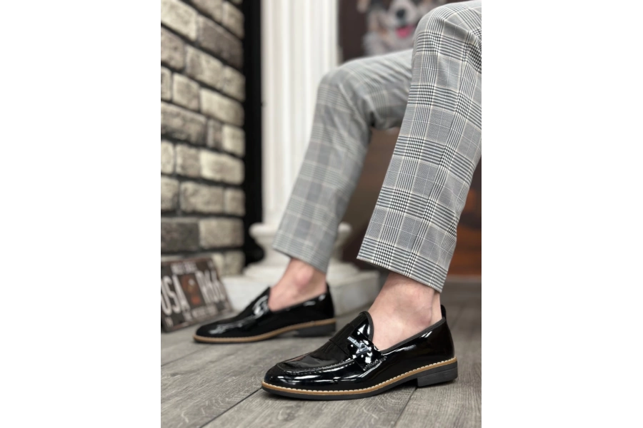 Shoecide Sbo0009 Rugan Püsküllü Corcik Siyah V Fashıon Tokalı Klasik Erkek Ayakkabısı