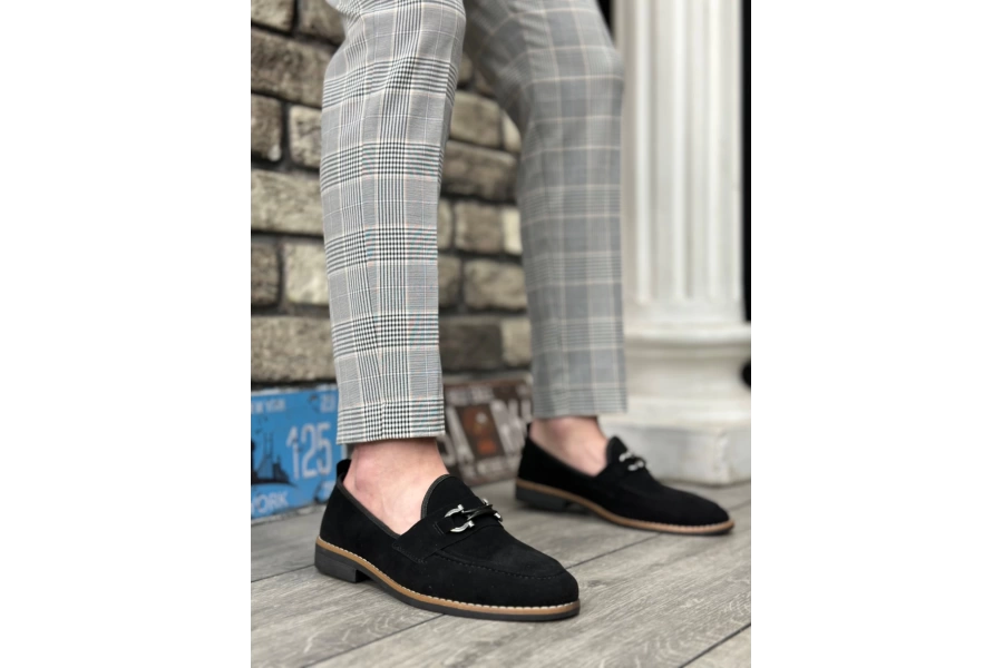 Shoecide Sbo0009 Süet Püsküllü Corcik Siyah Çengel Tokalı Klasik Erkek Ayakkabısı