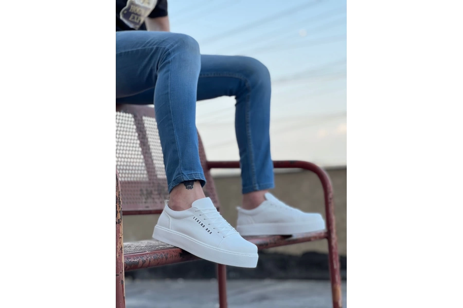 Shoecide Sbo0104 Bağcıklı Beyaz Cilt Deri Spor Klasik Erkek Ayakkabı