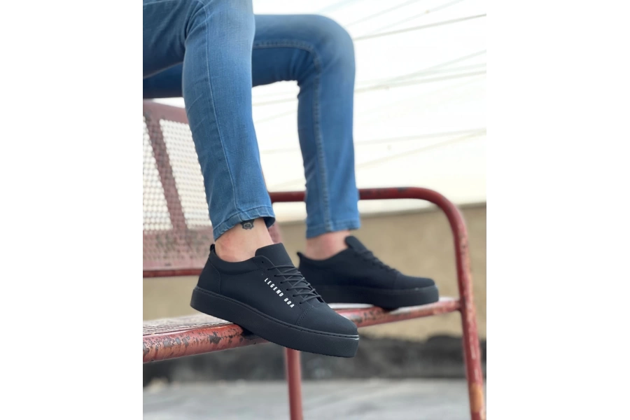 Shoecide Sbo0104 Bağcıklı  Nubuk Siyah Spor Klasik Erkek Ayakkabı