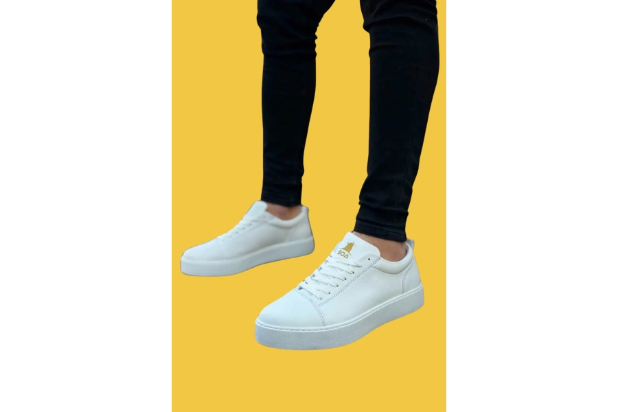 Shoecide Sbo0104 Bağcıklı Rahat Taban Beyaz Cilt Spor Klasik Erkek Ayakkabı