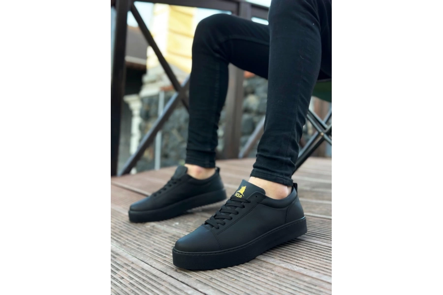 Shoecide Sbo0104 Bağcıklı Siyah Cilt  Spor Klasik Erkek Ayakkabı