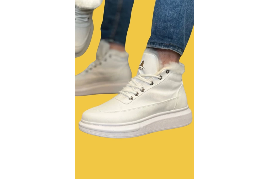 Shoecide Sbo0151 İçi Kürklü Bağcıklı Beyaz Erkek Tarz Spor Bot