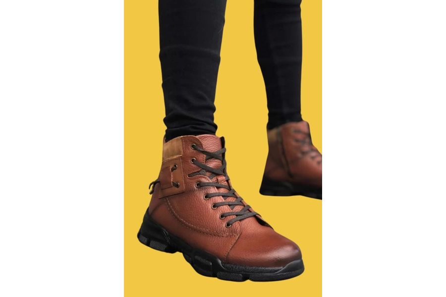 Shoecide Sbo0184 İçi Dışı Hakiki Deri Taba Erkek Fermuarlı Yarım Bot