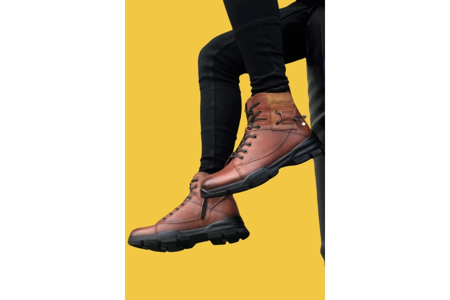 Shoecide Sbo0184 İçi Dışı Hakiki Deri Taba Erkek Fermuarlı Yarım Bot