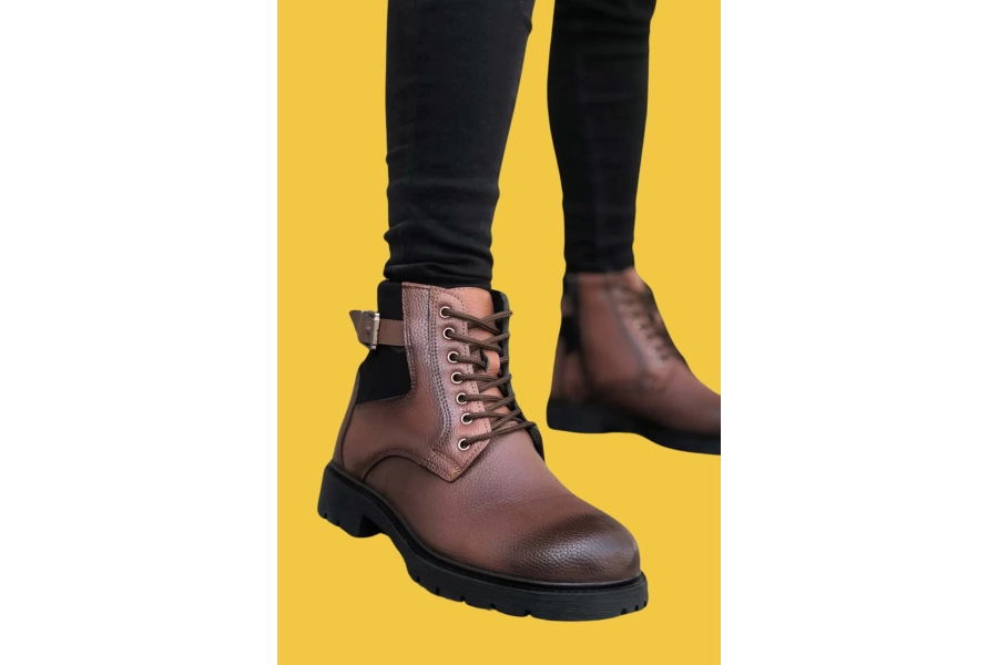 Shoecide Sbo0186 Fermuarlı Tokalı Taba Erkek Klasik Spor Klasik Yarım Bilek Bot