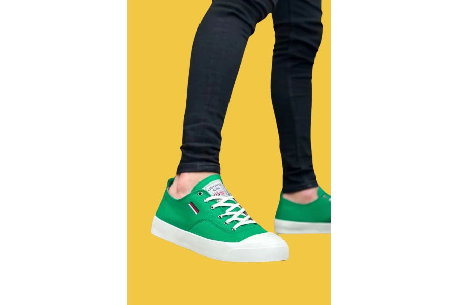 Shoecide Sbo0223 Rahat Düz Taban Keten Bağcıklı Yeşil Günlük Erkek Ayakkabı