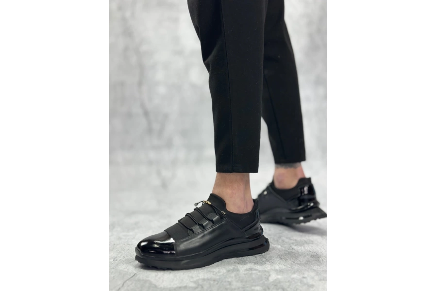 Shoecide Sbo0234 İçi Dışı Hakiki Deri Rahat Taban Siyah Bant Detaylı Sneakers Casual Erkek Ayakkabı