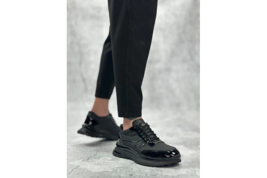 Shoecide Sbo0234 İçi Dışı Hakiki Deri Rahat Taban Siyah Sneakers Casual Erkek Ayakkabı