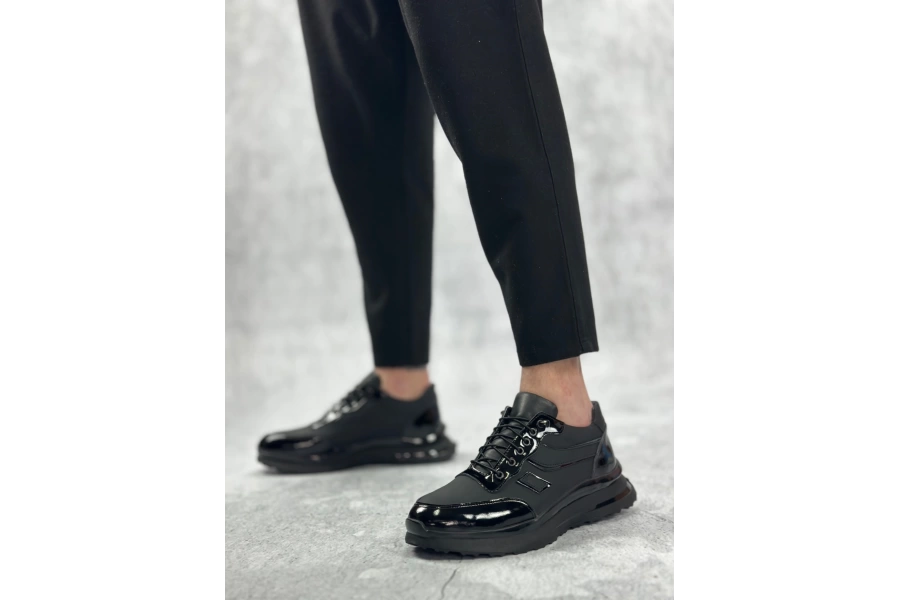 Shoecide Sbo0234 İçi Dışı Hakiki Deri Rahat Taban Siyah Sneakers Casual Erkek Ayakkabı