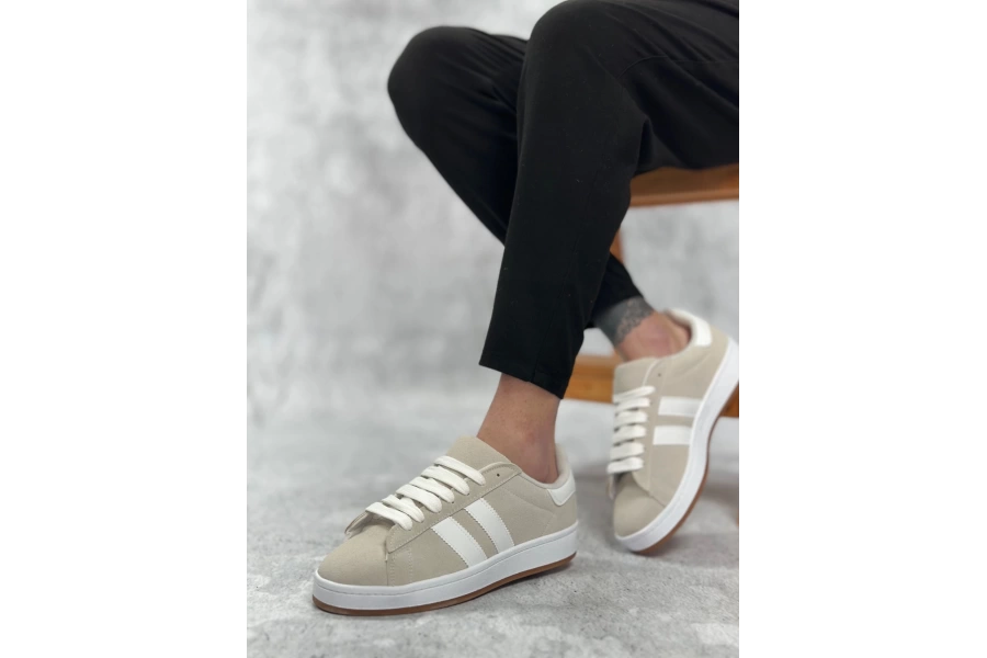 Shoecide Sbo0235 Bağcıklı Rahat Taban İki Çizgili Taş Gri Erkek Günlük Ayakkabı