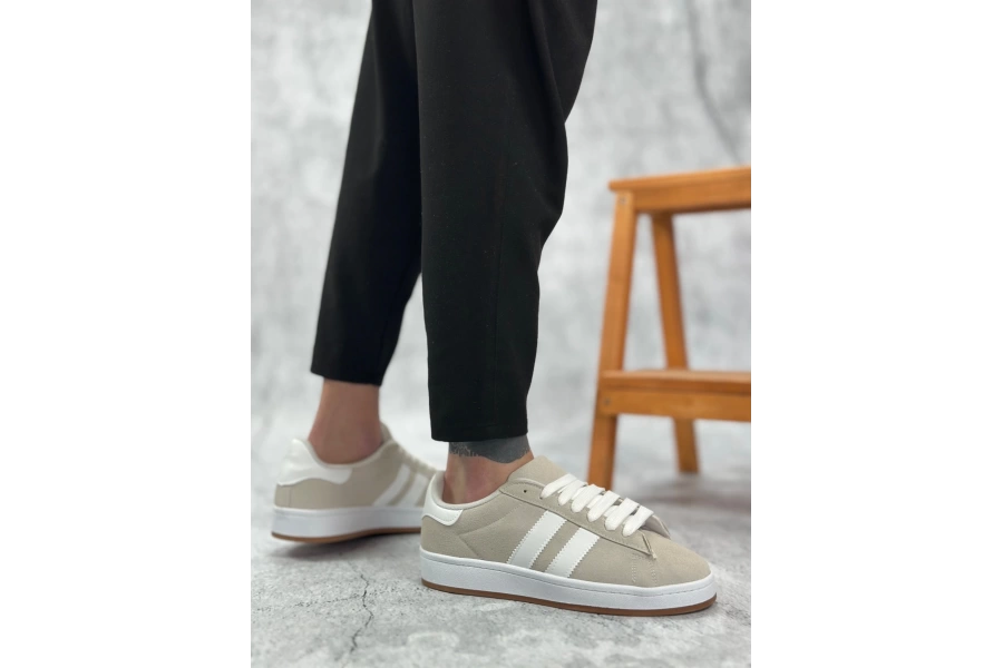 Shoecide Sbo0235 Bağcıklı Rahat Taban İki Çizgili Taş Gri Erkek Günlük Ayakkabı