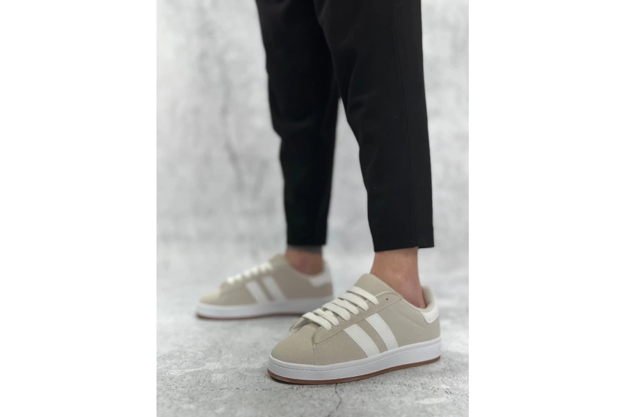 Shoecide Sbo0235 Bağcıklı Rahat Taban İki Çizgili Taş Gri Erkek Günlük Ayakkabı