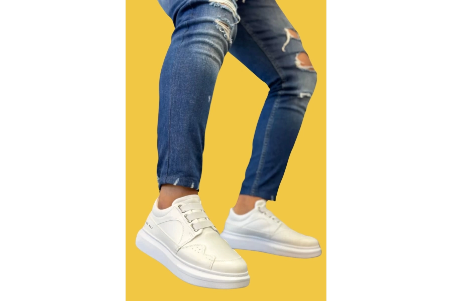 Shoecide Sbo0302 Kalın Taban Bağcıksız Tarz Casual Beyaz Erkek Ayakkabı