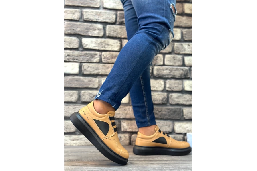 Shoecide Sbo0302  Kalın Taban Bağcıksız Tarz Casual Karamel Renk Erkek Ayakkabı