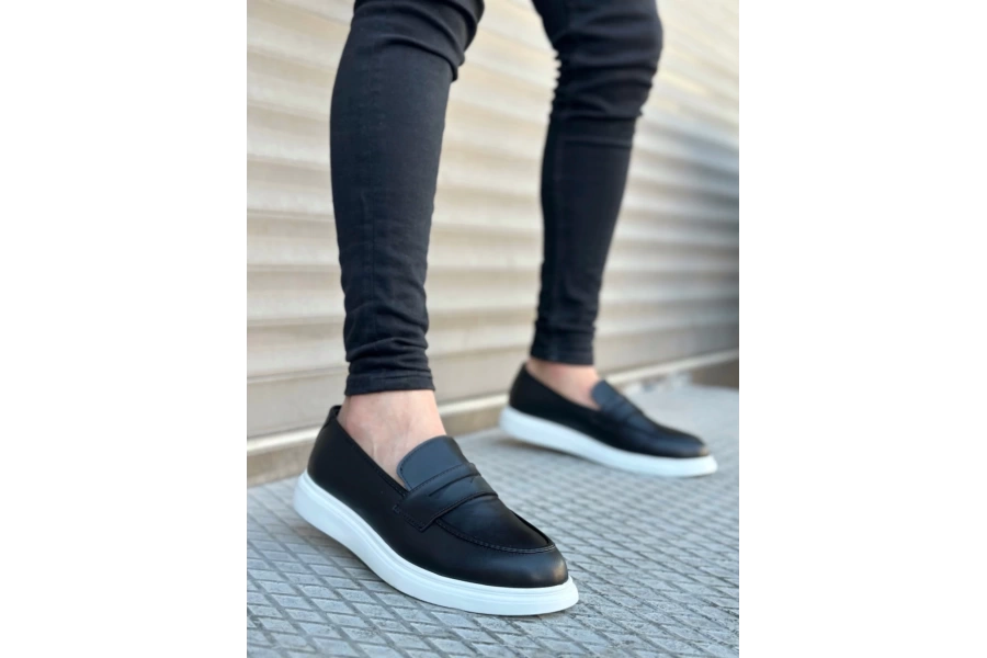 Shoecide Sbo0316 Bağcıksız Yüksek Beyaz Taban Klasik Cilt Corcik Erkek Ayakkabı