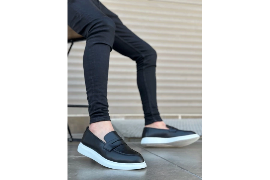 Shoecide Sbo0316 Bağcıksız Yüksek Beyaz Taban Klasik Cilt Corcik Erkek Ayakkabı
