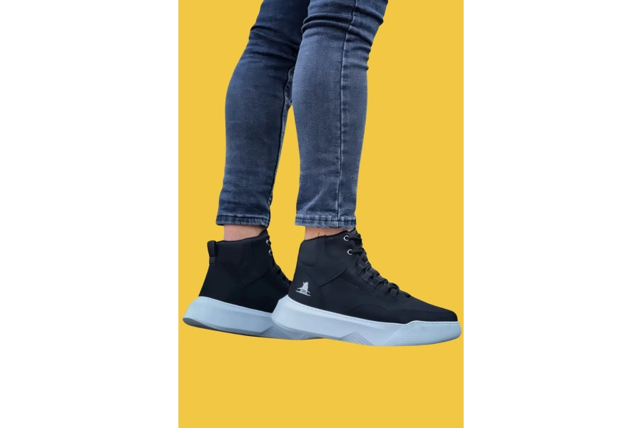 Shoecide Sbo0318 Bağcıklı Erkek Yüksek Taban Beyaz Taban Spor Bot