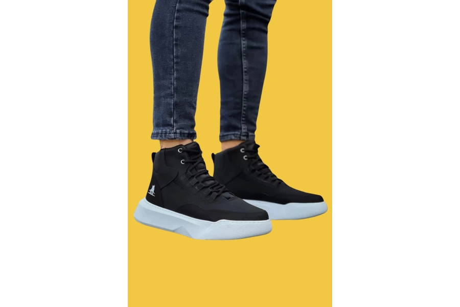 Shoecide Sbo0318 Bağcıklı Erkek Yüksek Taban Beyaz Taban Spor Bot