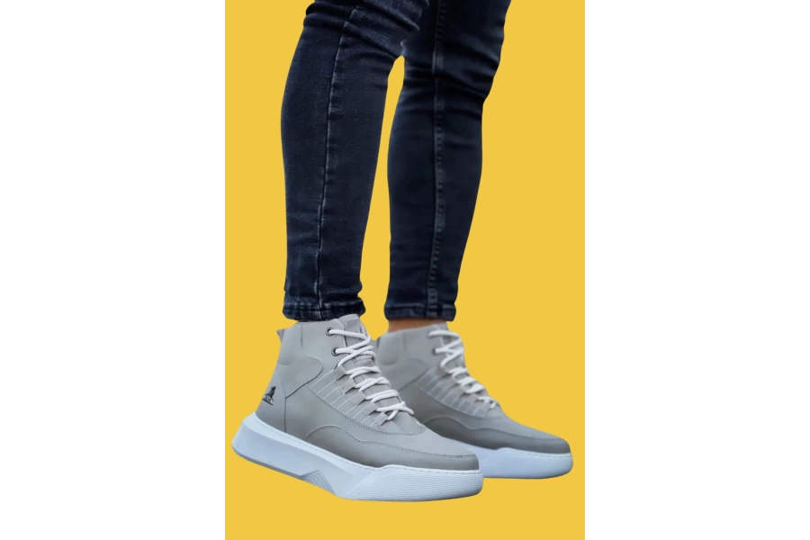 Shoecide Sbo0318 Bağcıklı Erkek Yüksek Taban Gri Taban Spor Bot