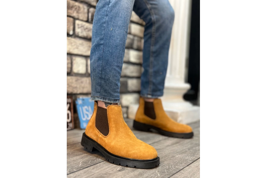 Shoecide Sbo0319 İçi Dışı Hakiki Deri Camel Süet Erkek Spor Yarım Bilek Bot