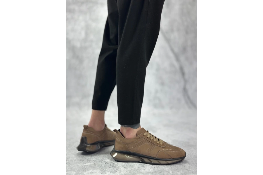 Shoecide Sbo0324 İçi Dışı Hakiki Deri Rahat Taban Kahverengi Sneakers Casual Erkek Ayakkabı