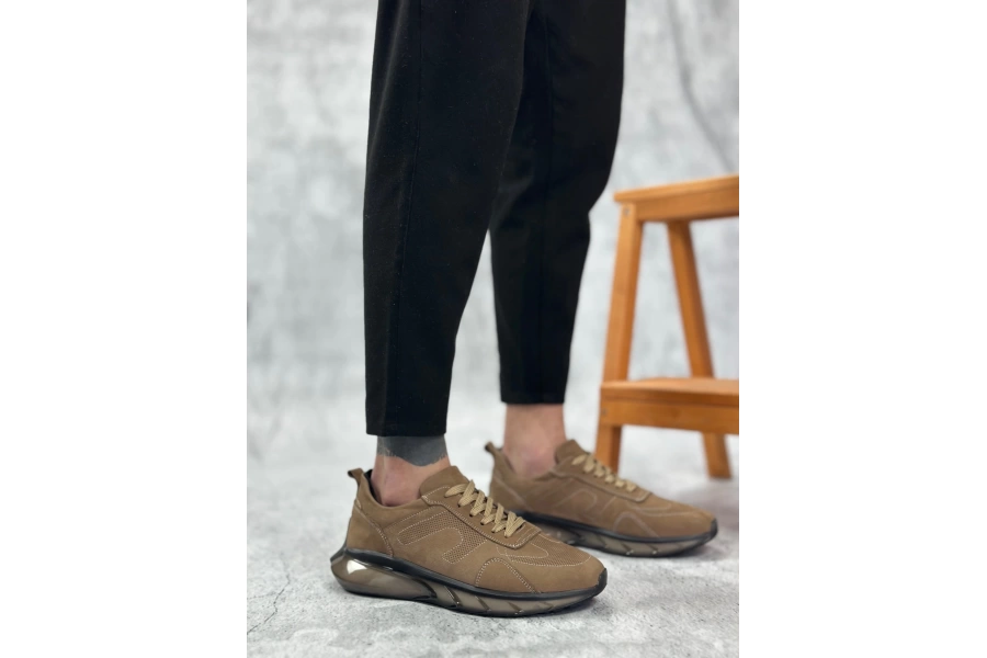 Shoecide Sbo0324 İçi Dışı Hakiki Deri Rahat Taban Kahverengi Sneakers Casual Erkek Ayakkabı