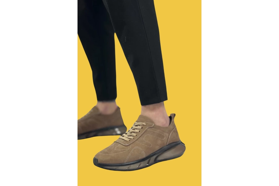 Shoecide Sbo0324 İçi Dışı Hakiki Deri Rahat Taban Kahverengi Sneakers Casual Erkek Ayakkabı