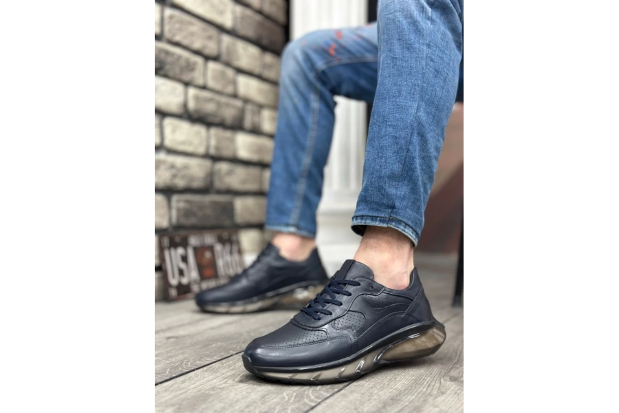 Shoecide Sbo0324 İçi Dışı Hakiki Deri Rahat Taban Lacivert Sneakers Casual Erkek Ayakkabı