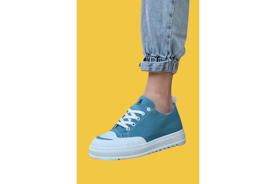 Shoecide Sbo0328 Kalın Yüksek Taban Smile Desenli Turkuaz Spor Erkek Ayakkabı