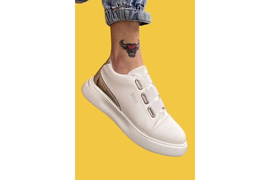 Shoecide Sbo0329 3 Bant Beyaz Gümüş Detaylı Kalın Taban Casual Erkek Ayakkabı