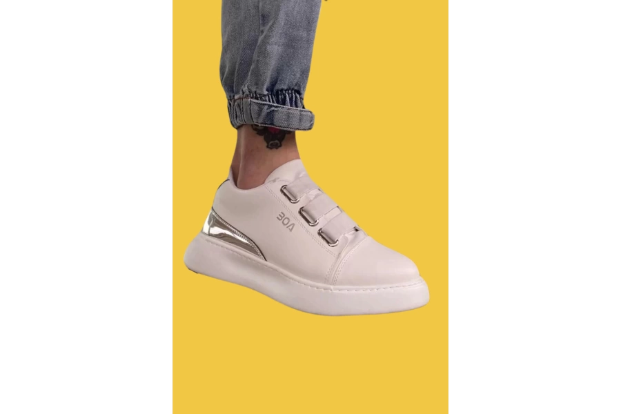 Shoecide Sbo0329 3 Bant Beyaz Gümüş Detaylı Kalın Taban Casual Erkek Ayakkabı