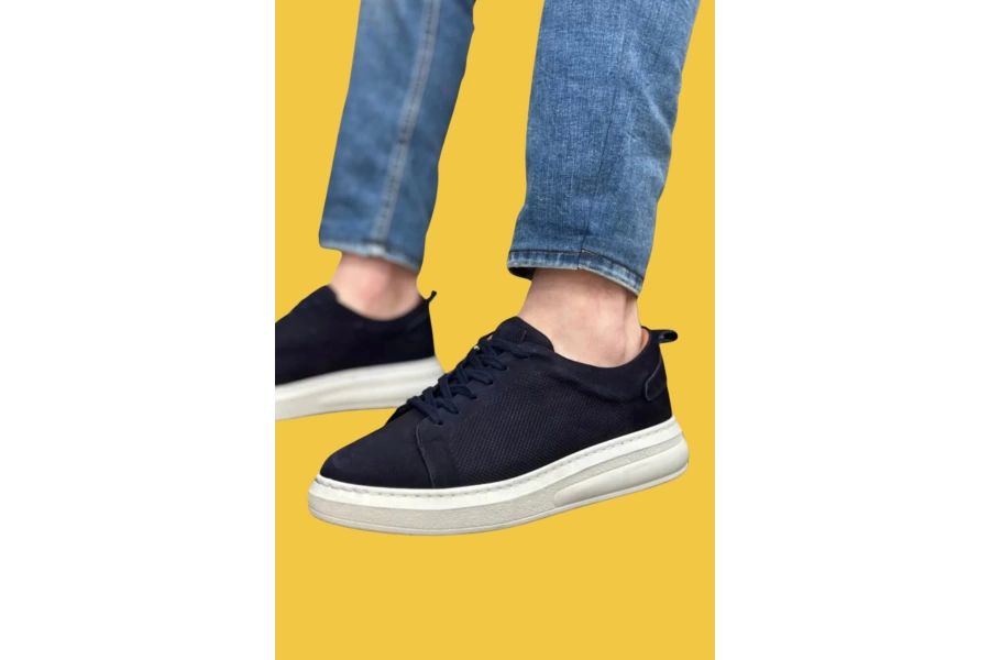 Shoecide Sbo0336 İçi Dışı Hakiki Nubuk Deri Lacivert Bağcıklı Casual Erkek Ayakkabı