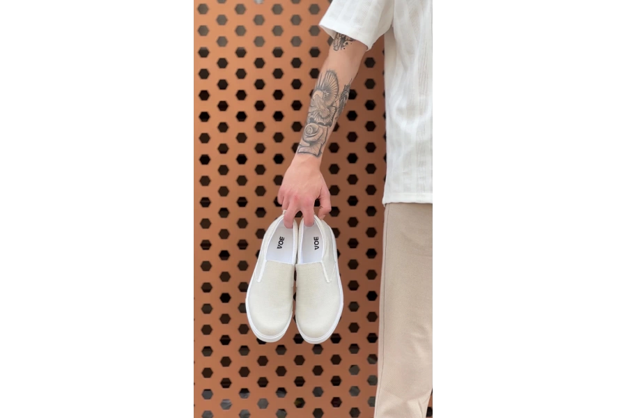 Shoecide Sbo0339 Bağcıksız Keten Krem Beyaz Taban Günlük Erkek Ayakkabı