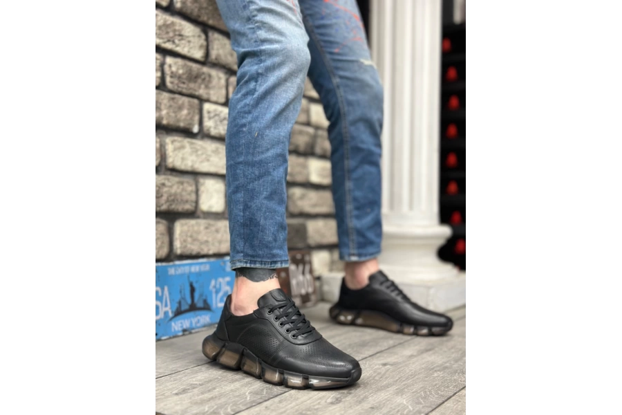 Shoecide Sbo0344 İçi Dışı Hakiki Deri Rahat Taban Siyah Sneakers Casual Erkek Ayakkabı