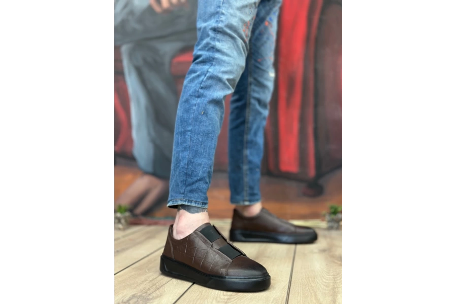 Shoecide Sbo0347 İçi Dışı Hakiki Deri Çift Bantlı Kahverengi Casual Erkek Ayakkabı