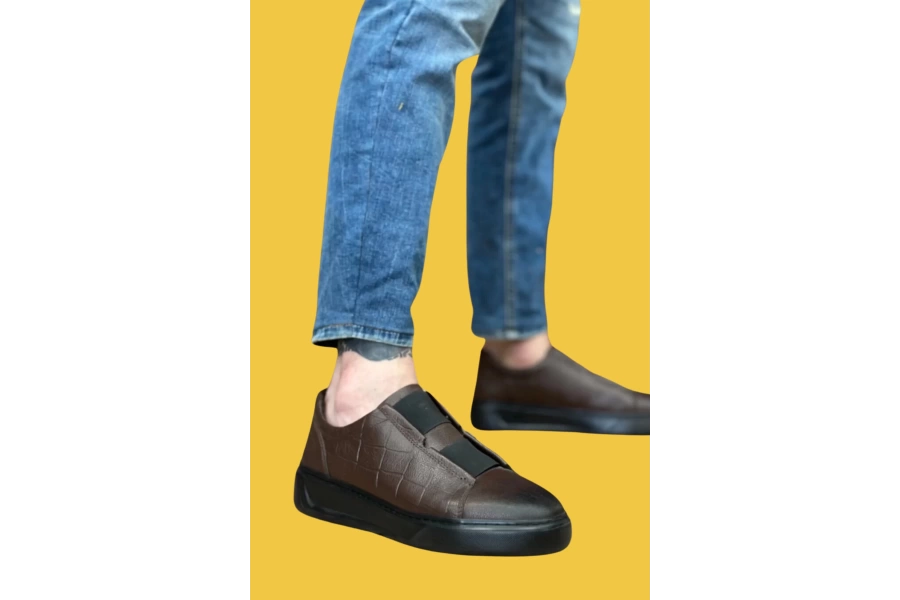 Shoecide Sbo0347 İçi Dışı Hakiki Deri Çift Bantlı Kahverengi Casual Erkek Ayakkabı