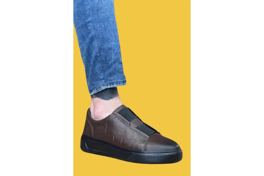Shoecide Sbo0347 İçi Dışı Hakiki Deri Çift Bantlı Kahverengi Casual Erkek Ayakkabı