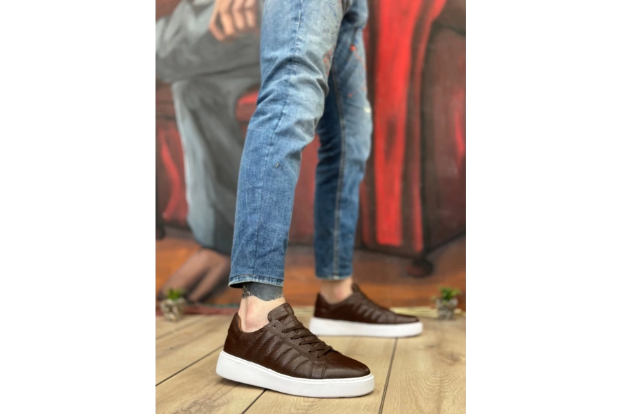 Shoecide Sbo0348 İçi Dışı Hakiki Deri Bağcıklı Kahverengi Casual Erkek Ayakkabı