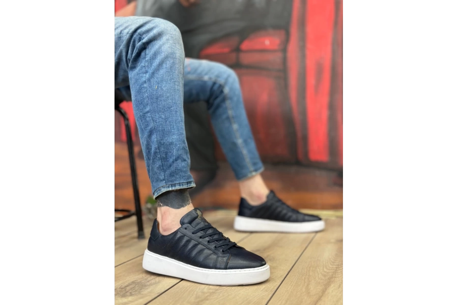 Shoecide Sbo0348 İçi Dışı Hakiki Deri Bağcıklı Lacivert Casual Erkek Ayakkabı