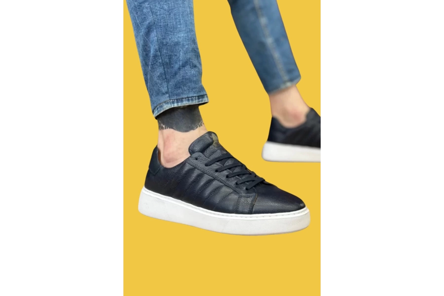 Shoecide Sbo0348 İçi Dışı Hakiki Deri Bağcıklı Lacivert Casual Erkek Ayakkabı