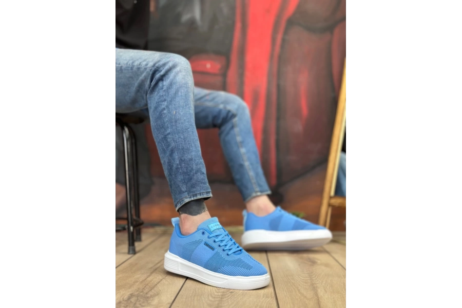 Shoecide Sbo0349 Özel Örme Triko Yüksek Taban Tarz Mavi Renk Spor Ayakkabı