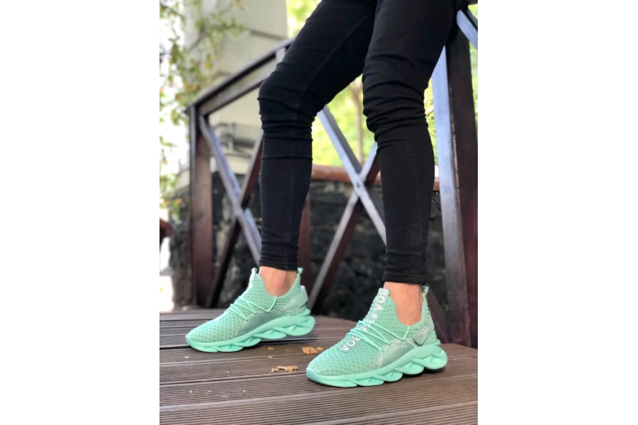 Shoecide Sbo0350 Yüksek Taban Tarz Sneakers Cırt Detaylı Mint Yeşili Erkek Spor Ayakkabısı