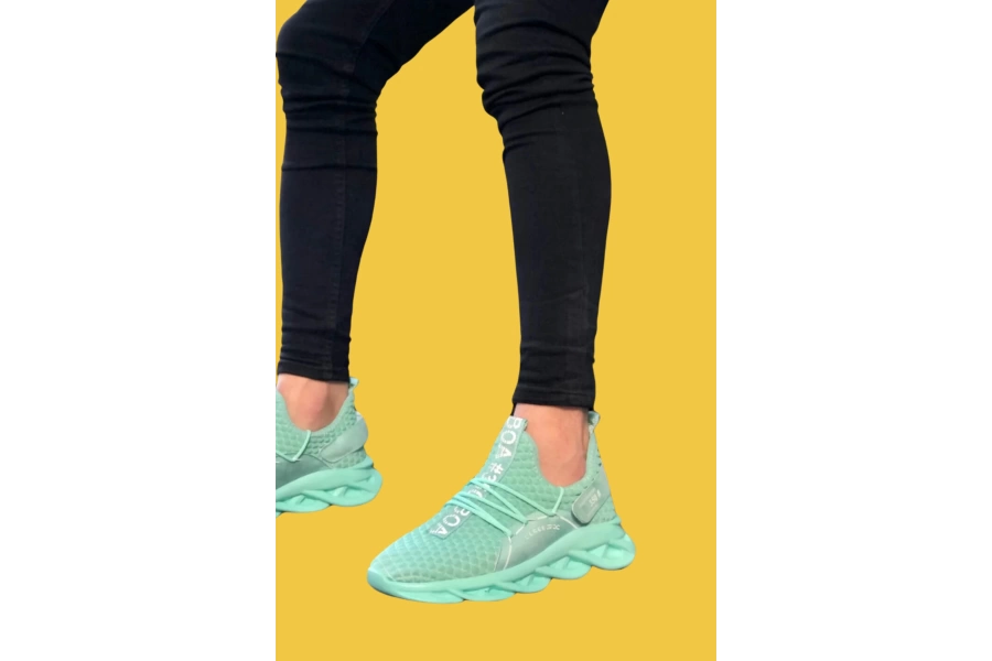 Shoecide Sbo0350 Yüksek Taban Tarz Sneakers Cırt Detaylı Mint Yeşili Erkek Spor Ayakkabısı