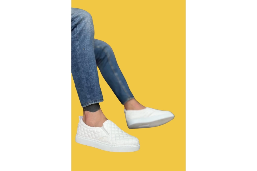 Shoecide Sbo0353 Bağcıksız Kapitone Beyaz Günlük Erkek Ayakkabı