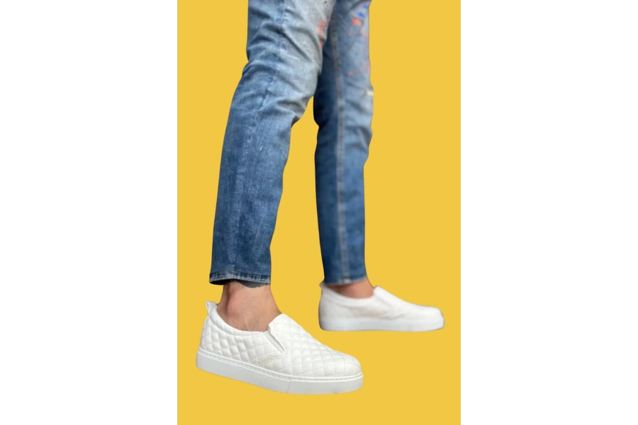 Shoecide Sbo0353 Bağcıksız Kapitone Beyaz Günlük Erkek Ayakkabı