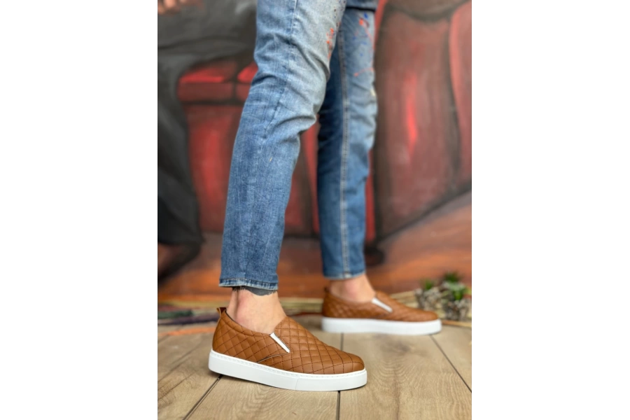 Shoecide Sbo0353 Bağcıksız Kapitone Taba Günlük Erkek Ayakkabı