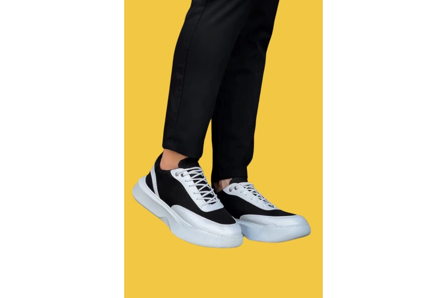 Shoecide Sbo0354 Bağcıklı Beyaz Parçalı Beyaz Yüksek Taban Erkek Günlük Spor Ayakkabı
