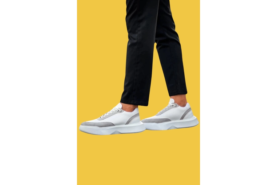Shoecide Sbo0354 Günlük Bağcıklı Erkek Gri Parçalı Beyaz Yüksek Taban Spor Ayakkabı