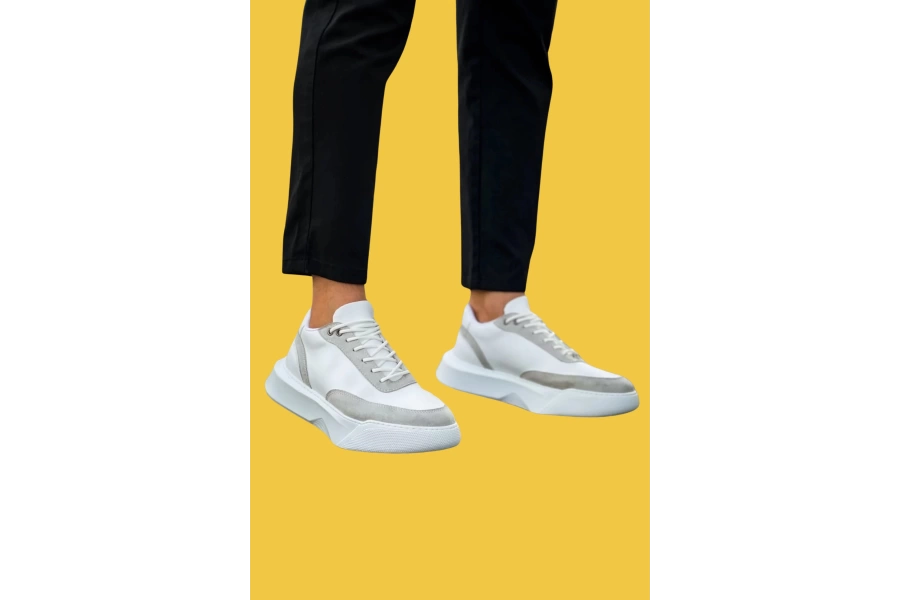 Shoecide Sbo0354 Günlük Bağcıklı Erkek Gri Parçalı Beyaz Yüksek Taban Spor Ayakkabı